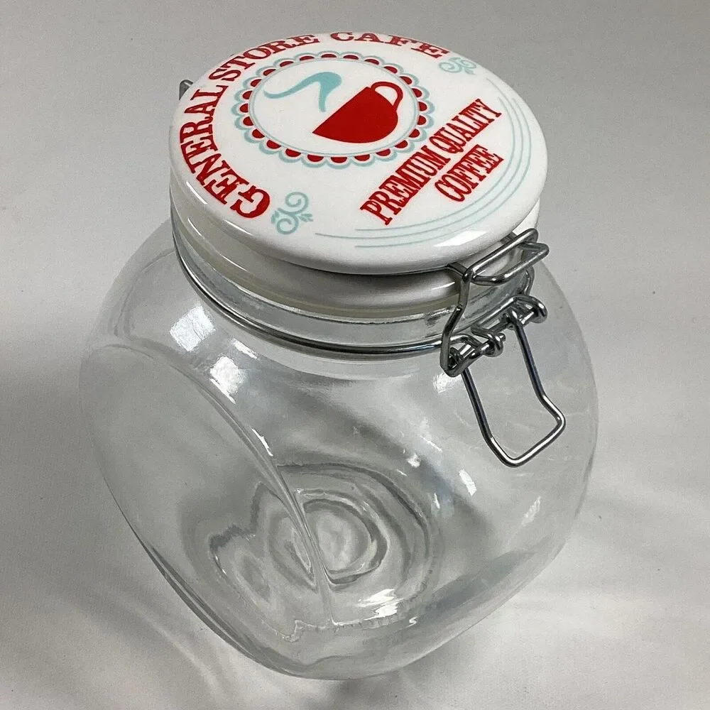Glass Coffee Jar General Store Cafe Style Hinged Lid Airtight